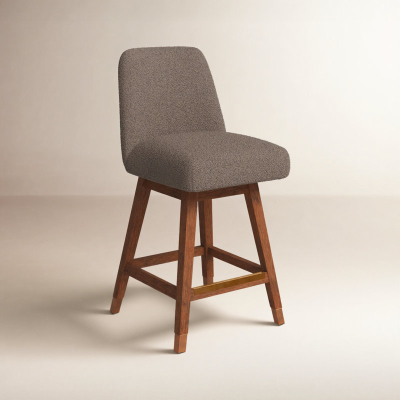 Tabouret pivotant Cesley Deryn, Tabouret de comptoir (siège d'une hauteur de 26 p, Chêne brun, Tissage de performance beige