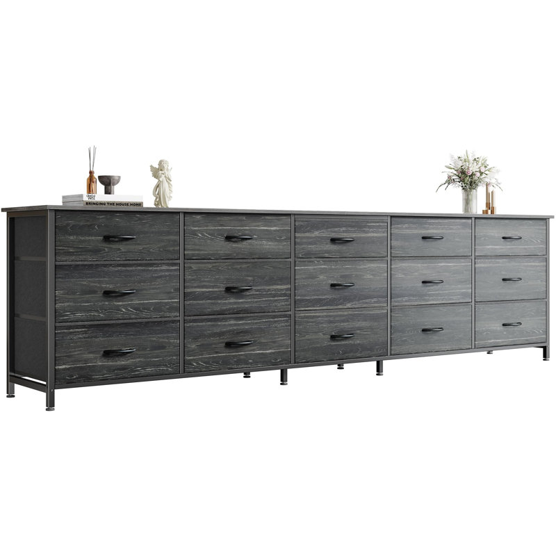 Commode 15 tiroirs en tissu large, 78,7 pouces de long avec console de rangement pour les téléviseurs 65/75/85 pouces, idéal pour l'organisation de la chambre à coucher et du placard