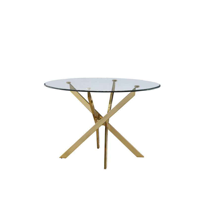 Arianda 45" x 45" Circle Clear Glass Dining Table, Gold