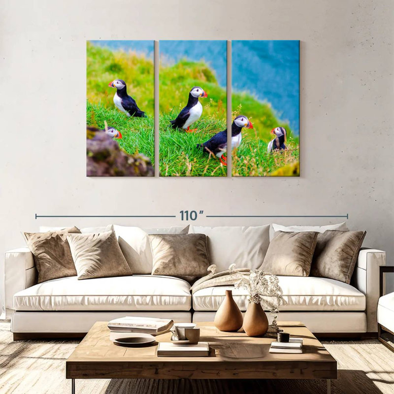 Brampt Puffins On Grass, 48" H x 74" W