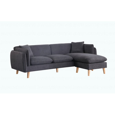 86.5"W Dark Gray Fabric Sectional Sofa Chaise
