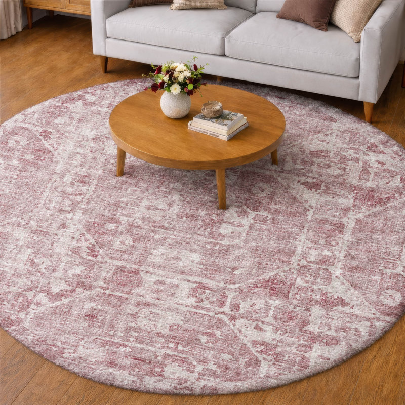 Premium Machine Washable Dream Shag ADS41 Tribal Medallion Rug, Pink, 8' Round