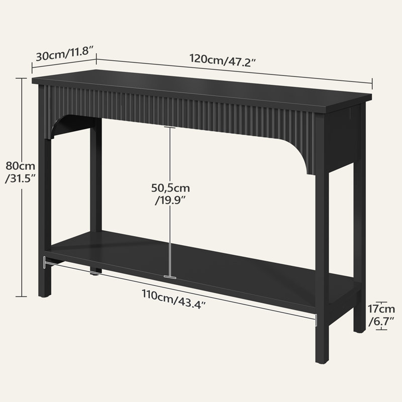 47.2"W Modern Fluted Console Table with Open Storage Shelf,Narrow Console Table Hallway Foyer Table