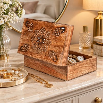 Boîte de rangement décorative en bois de manguier fabriquée à la main, 9 x 6 pouces