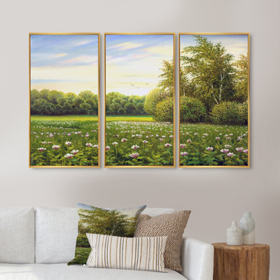 «Beautiful Summer Green Countryside Landscape», ensemble d'art mural sur toile encadré champêtre