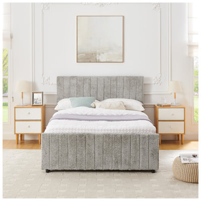 Lit double tapissier pleine grandeur à rayures verticales avec dossier haut rembourré, lit gigogne caché simple ou double pour chambre à coucher et chambre d'amis, chenille