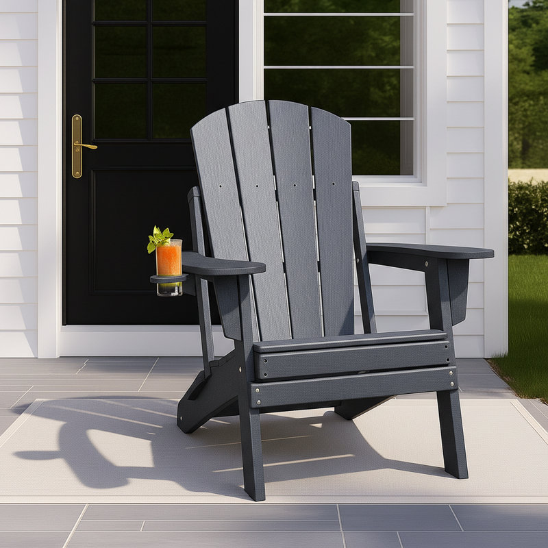 Weather-Resistant Foldable Outdoor Adirondack Chair，Gray, Gray