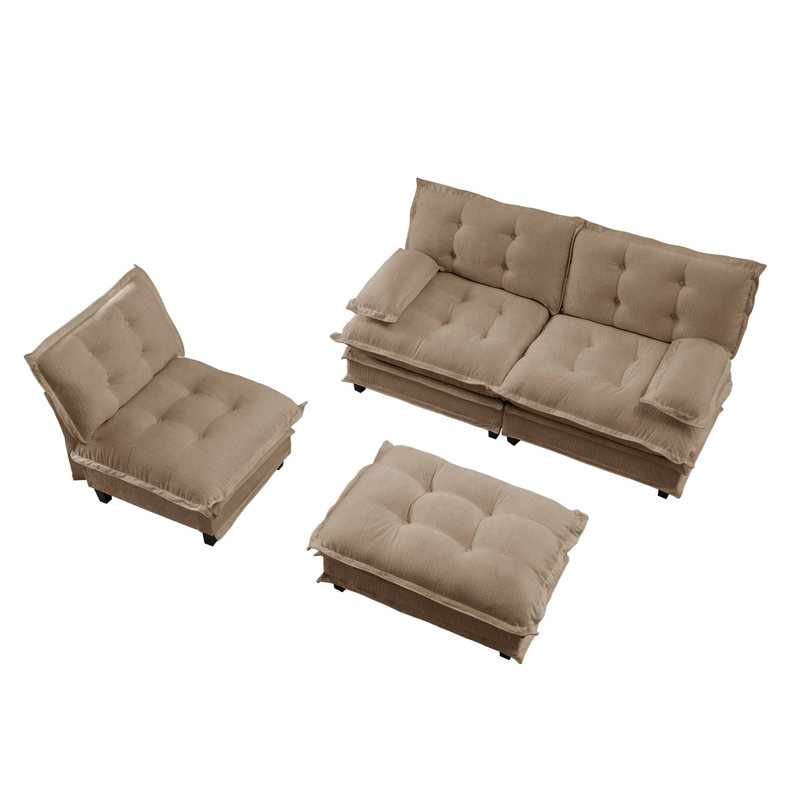 Canapé modulaire à assise profonde, 35.4" H x 107.8" W x 33.8" D, Chenille - café clair