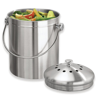 iDesign Brushed Stainless Steel 1.3-gal. Kitchen Countertop Compost Bin with Charcoal Filters