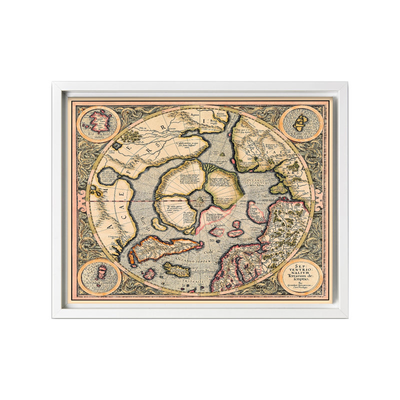 Carte du pôle Nord, Canevas, H 12 po x l 16 po, Encadrement blanc