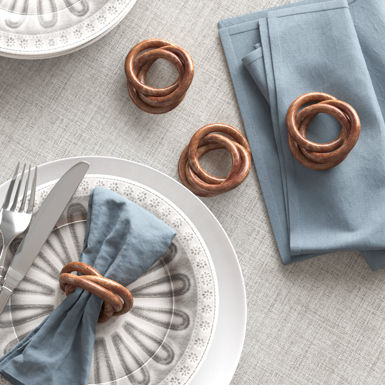 Wooden Interlock Dinner Napkin Ring, Brown