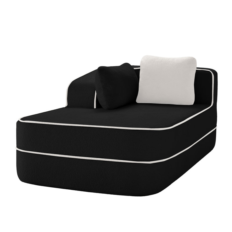 Canapé gauche ELYSEES avec coussins en tissu, Noir