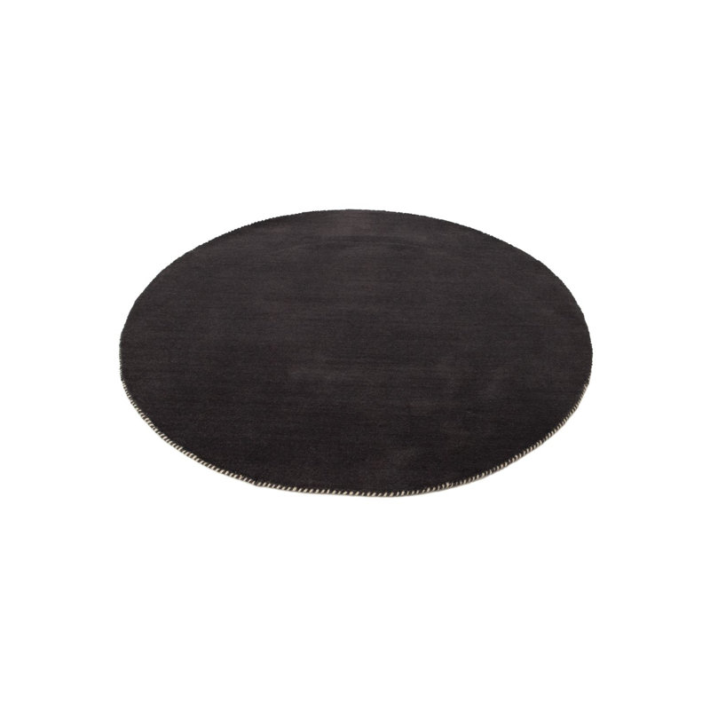 Solid Colour Wool Hand Woven Area Rug, Dark Grey, Around 120cm