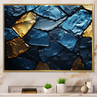 Blue And Gold Marble Mosaic Tiles - Abstract Tile Wall Art