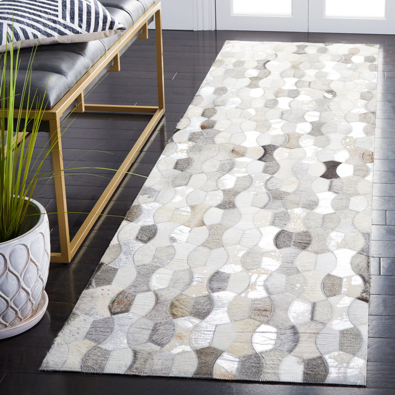 Belday Machine Woven Cowhide Area Rug, Runner 2'3" x 9'