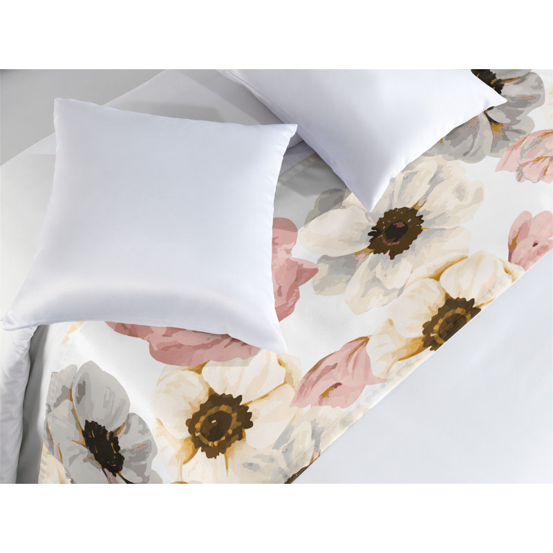 Foulard de lit Ambesonne Aura romantique Jungle Boho fleurs rose pâle taupe gris, Très grand lit