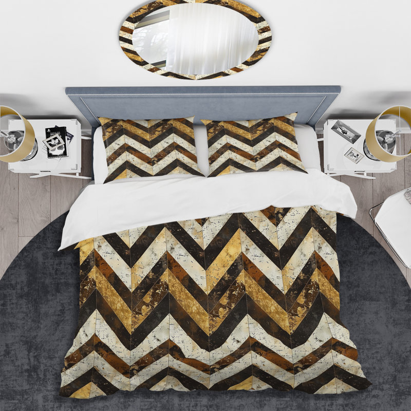 Ensemble de housse de couette Brown Gold, Housse de couette pour grand lit + 2 taies décora