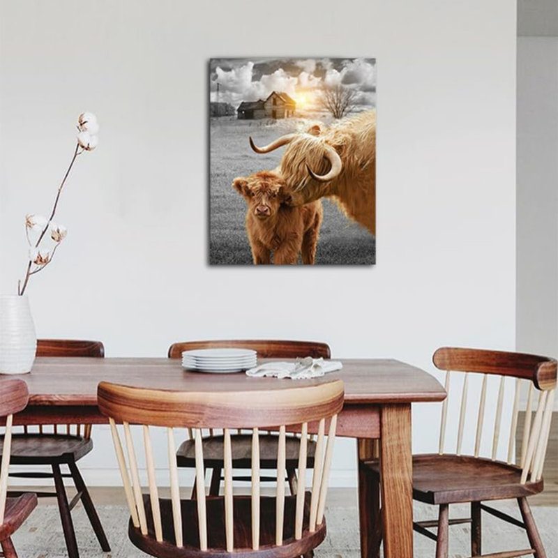 Art mural en toile sans cadre 16 po x 20 po Longhorn