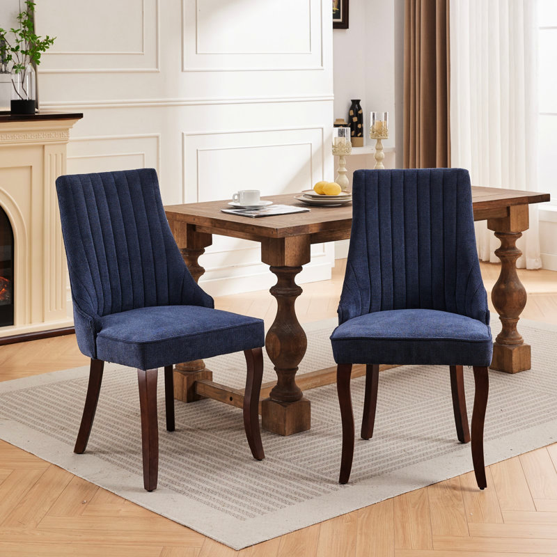 Rodney Blue Rayon Cloth Dining Chairs Of 2, American Design For Room, Curved Solid Wood Legs, High , Triple Elastic Cushion With Rubber Bands, Rebound Sponge And Steel Springs Room Comfortable Seating