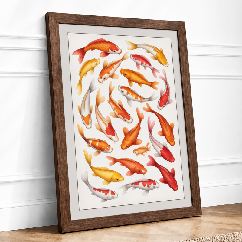 Koi Dance Modern - Framed Print, A3 - 42.0 x 29.7 cm, Walnut