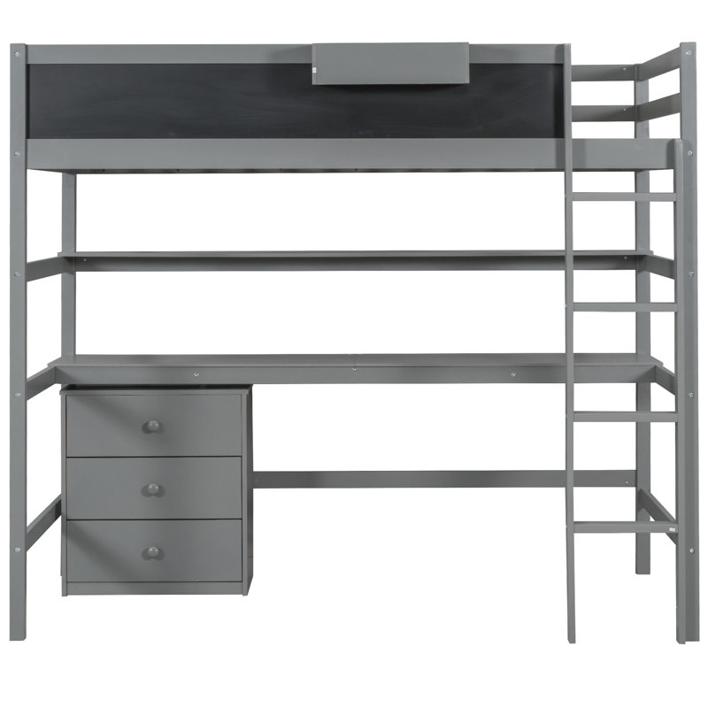 Lit mezzanine en bois avec bureau, Gris