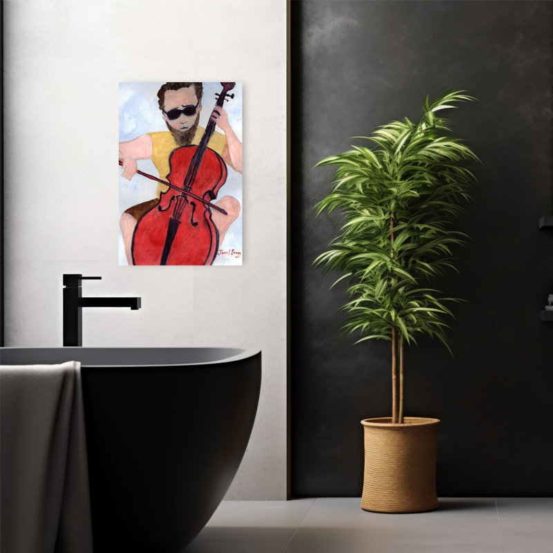 Bearded Cello Musician Abstract Contemporary Wall Art Print 1 Piece Wrapped Canvas Wall Art, 60.96cm H x 40.64cm W