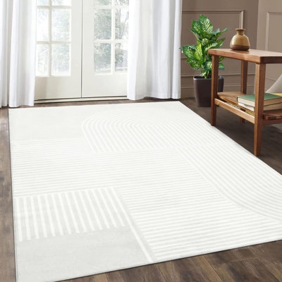 Rug for Living Room Washable Rug Modern Abstract Area Rugs Non Slip Stain Resistant Floor Covering Non Shedding Low Pile Geometric Mats for Bedroom, Dining Room, Beige
