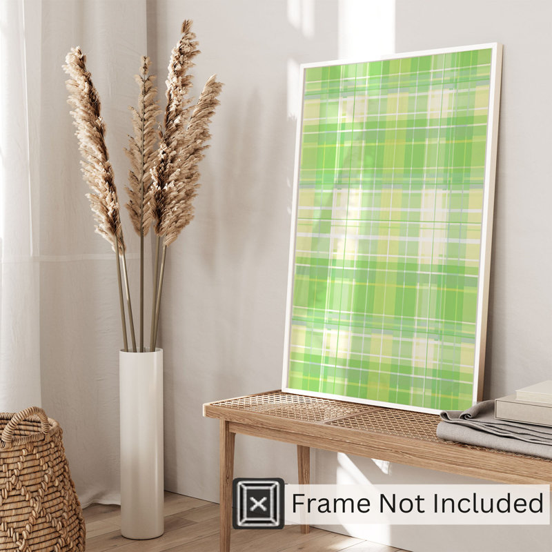 Motif à carreaux vert abstrait, reproduction d'art moderne sans cadre, H 16 po x l 12 po