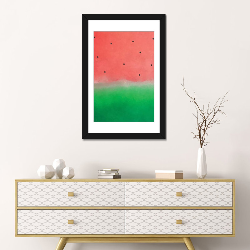 « pastèque estompée », reproduction sur toile, H 32 po x l 24 po x P 1 po, Papier d'art encadré noir, Blanc