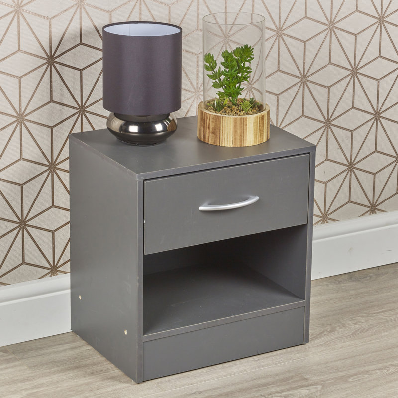 Antona 39cm W Manufactured Wood Bedside Table, Dark Grey