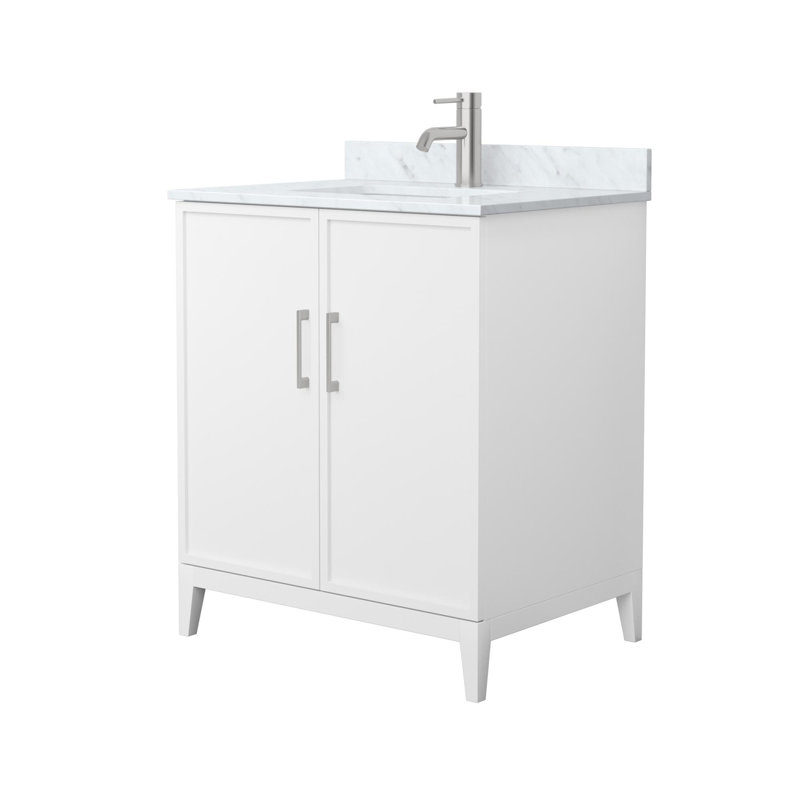 Ensemble de meuble-lavabo simple avec plateau en marbre Elan, Blanc, Nickel brossé, 30"
