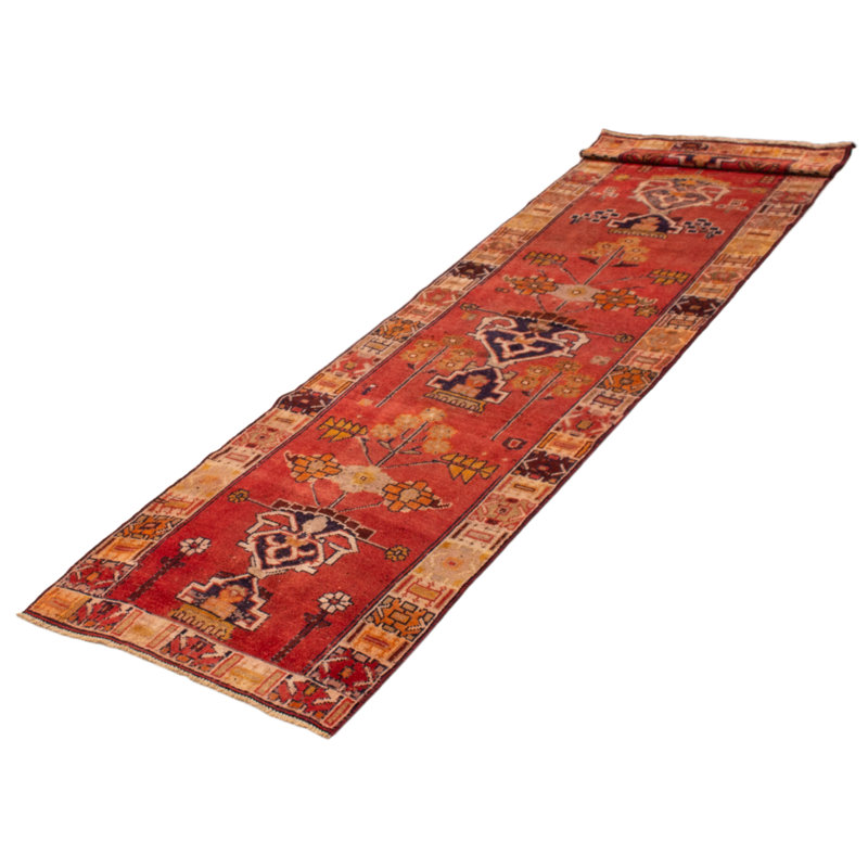 Tapis de couloir rouge unique en laine 3 pi 8 po x 13 pi 3 po Zaelon