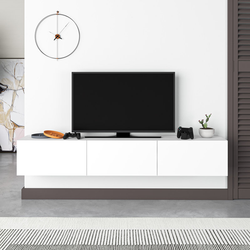Kishon Wall-Mounted TV Stand for TVs up to 55" with Storage Cabinets, White