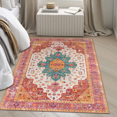 Govan Ultra-Thin Washable Vintage Area Rug Dining Room Rug for Bedroom, Non-Shed Living Room Mat, Indoor Oriental Medallion Hardwood Floor Carpet for Office Home Decor