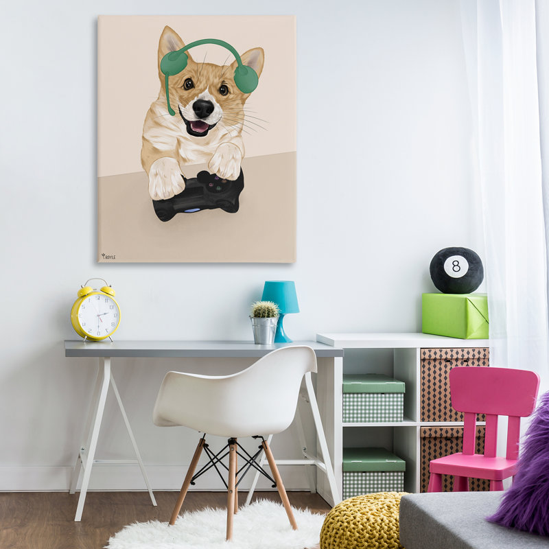 «Happy Gamer Dog» par Tara Royle, 48" H x 36" W
