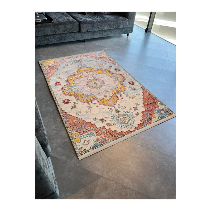 Tapis décoratif bleu et rouge à motif traditionnel lavable à la machine, Tapis de couloir 2 pi 6 po x 9 pi 10 po inclus