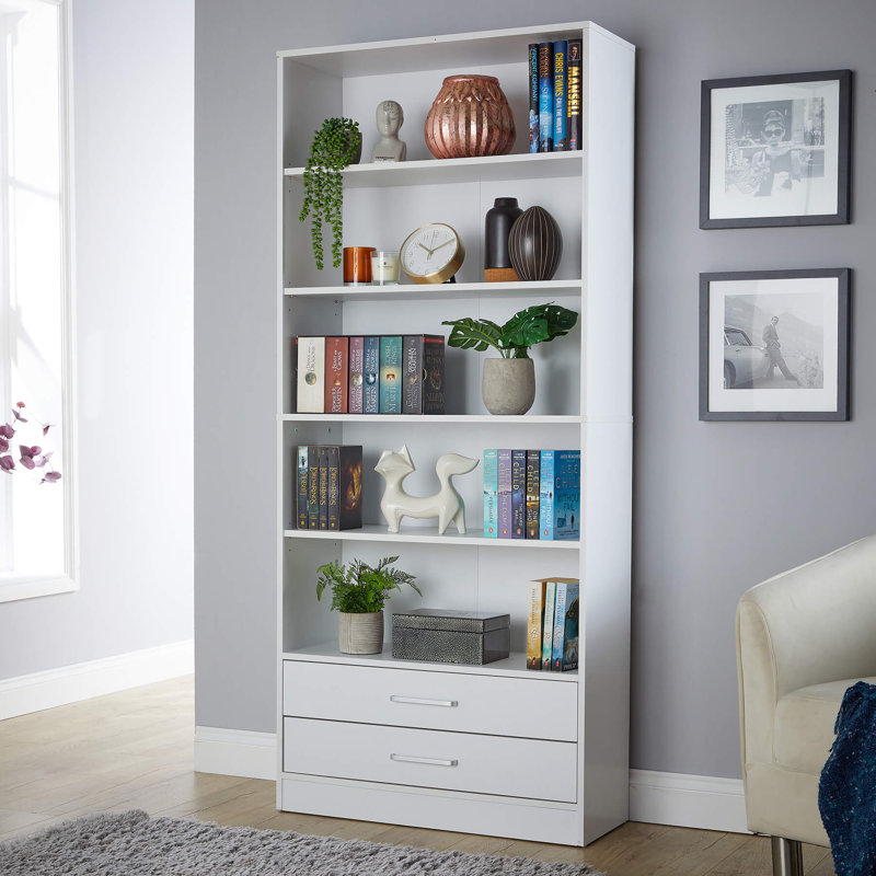 Sarahya 2 Drawer 5-Tier Bookcase Shelving Storage Unit, White