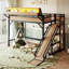 Lit mezzanine simple TG avec glissoire, tablettes de rangement et garde-robe intégrée, cadre de lit mezzanine en métal avec ports USB et lumières DEL, avec panneau perforé, sécuritaire et solide-965706762-965707254