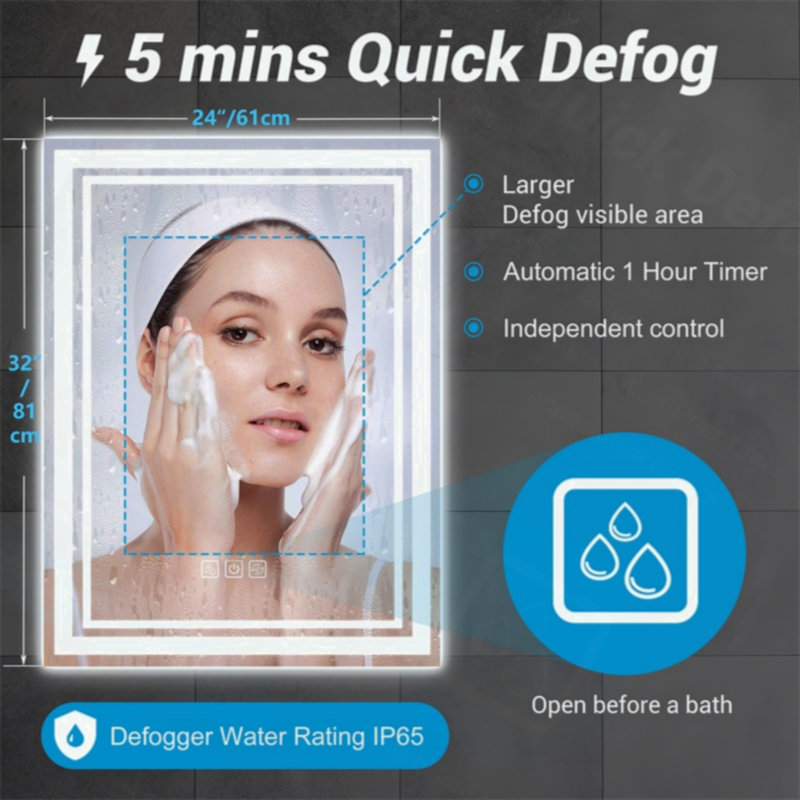 LED Bathroom Mirror With Lights Wall Vanity LED Mirror Stepless Dimmable, Double Front And Backlight, Anti-Fog, Memory Smart Mirror For Bathroom