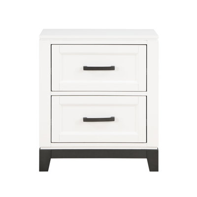 Bedroom Nightstand In White With 2 Storage Drawers - Rustic Wooden Unit Furniture Drawer Style Metal