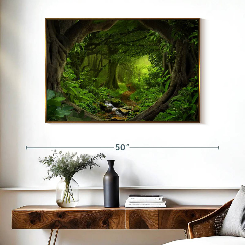 Jungle tropicale du sud-est asiatique, 40 po x 27 po, Cadre flottant doré