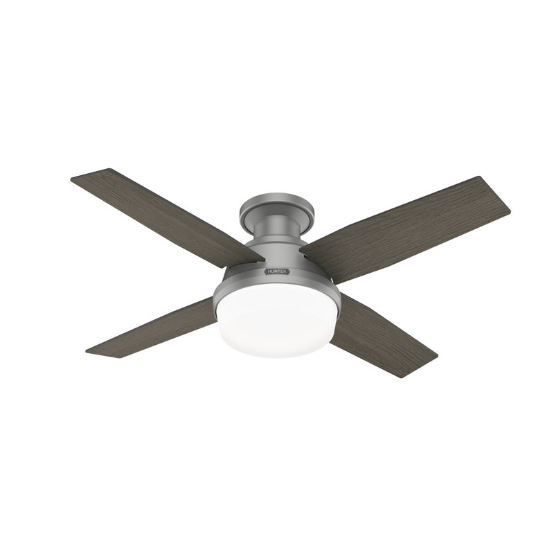 Dempsey Low Profile 44" 4 - Blade Indoor Flush Mount Small Room Ceiling Fan with Lights and Remote, Brown