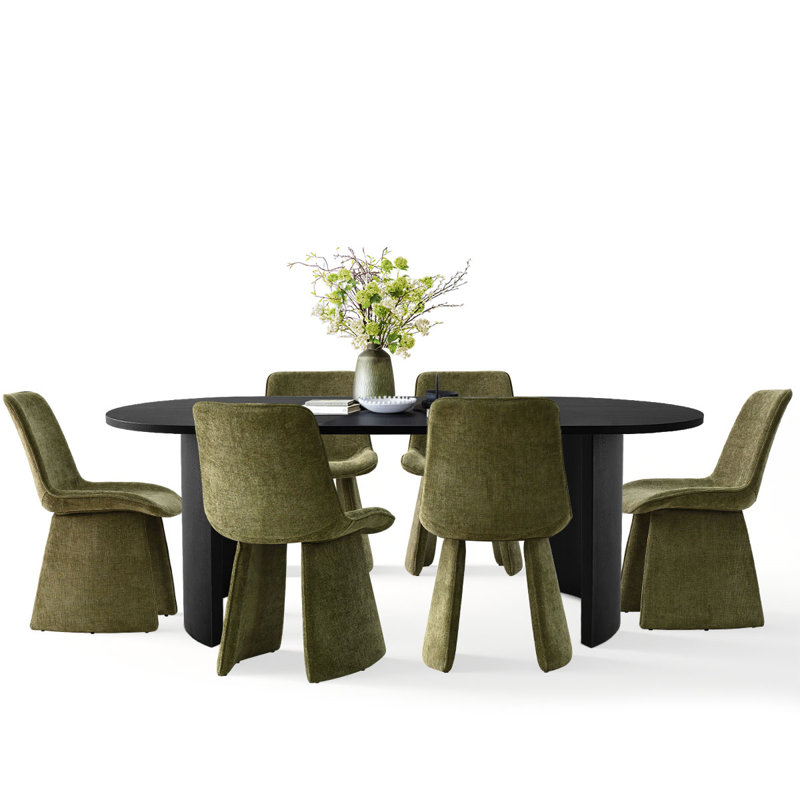 7-Piece Modern Oval Dining Table Set, Green