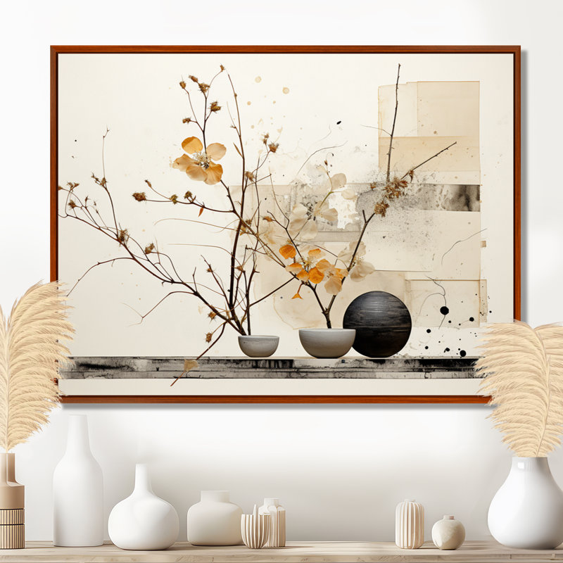 Asian Art Sumi Bird Serenity XXI - reproduction d'art, H 12 po x l 20 po x P 1 po, Cadre flottant brun