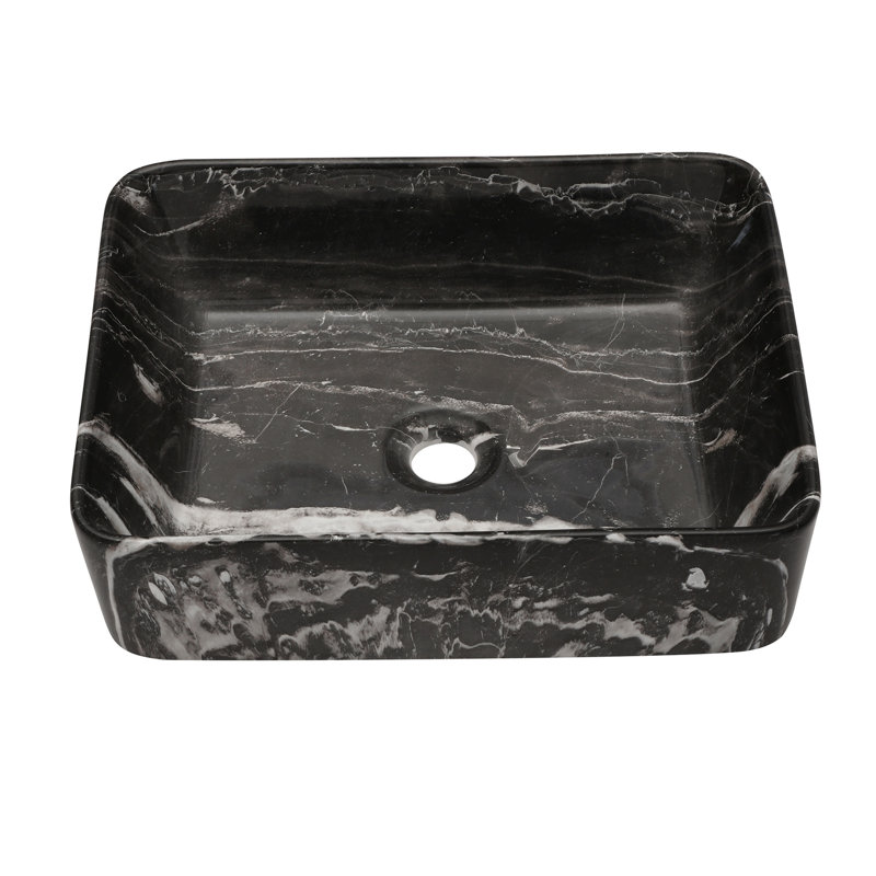 Élégant lavabo vasque de salle de bain en céramique 19 po x 15 po - Motif de marbre noir et gris, qualité de surface lisse