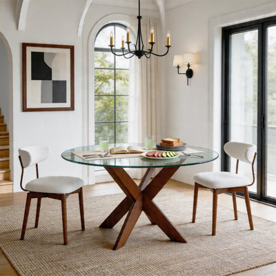2-Piece Cotton-Linen Set With Curved-Back Wooden Dining Chairs
