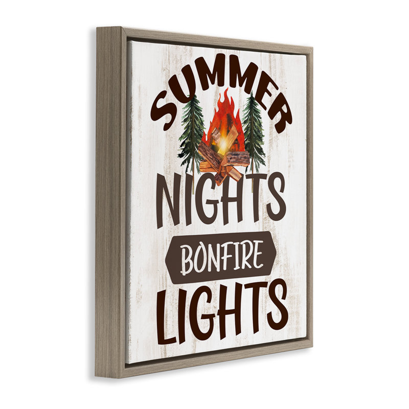 Summer Nights Phrase Grey Framed Floater Canvas Wall Art by Kim Allen, Montalcino Elm Floater Frame, 18" H x 18" W