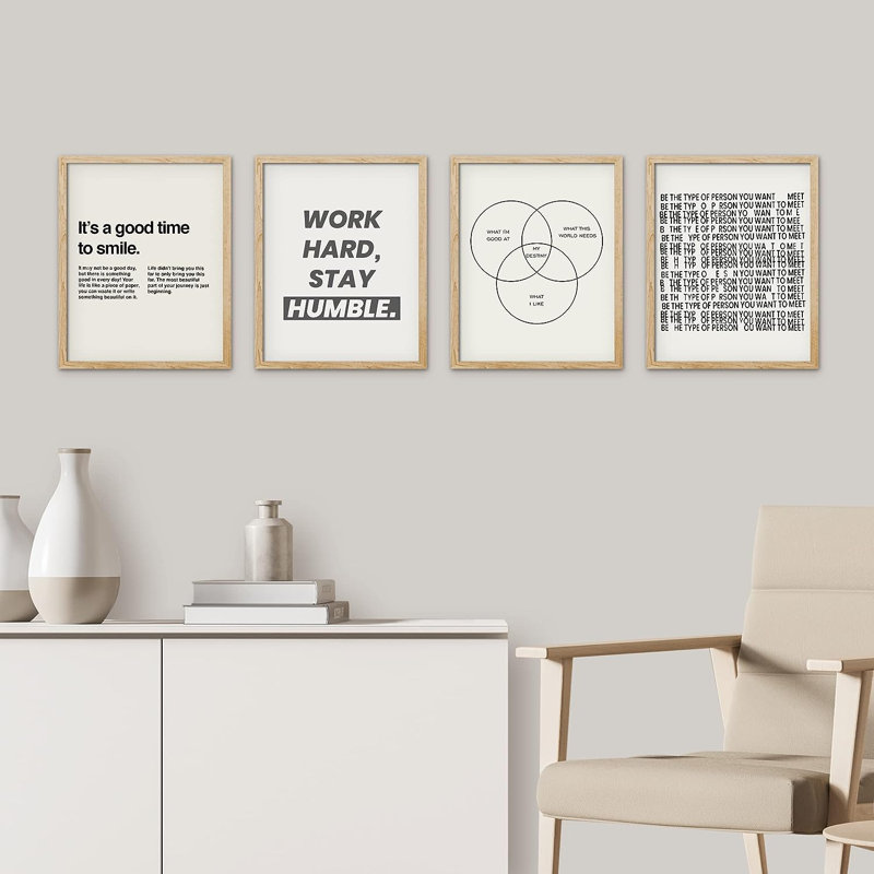 «Minimalist Saying Inspirational», reproduction encadrée de 4 pièces, H 14 po x l 11 po x P 1 po, Cadre blanc