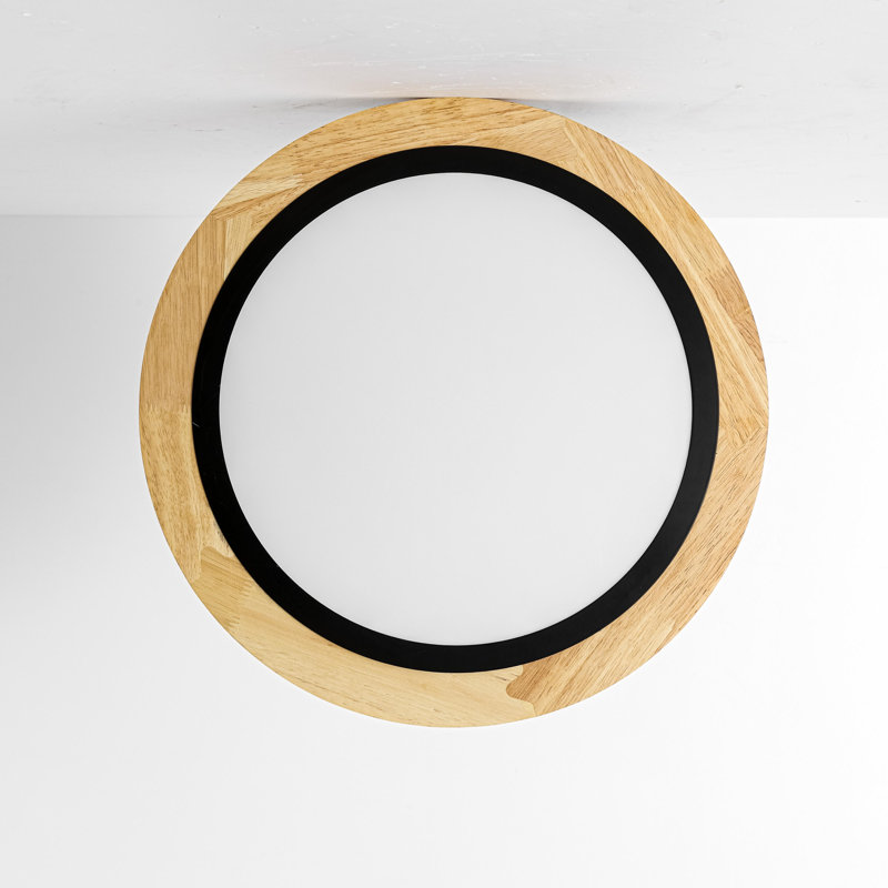 15.8 in. Modern LED Flush Mount with Wood Ring Frame