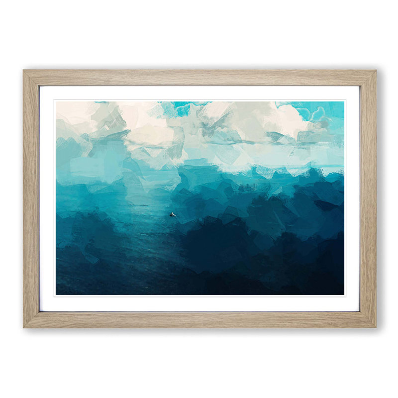 Boat out to Sea in Abstract - Picture Frame Painting Print, 36cm H x 48cm W x 2cm D, Oak Framed
